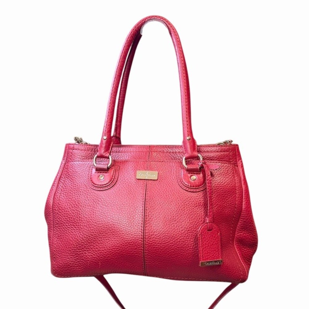 Cole Haan Red Leather Satchel Shoulder Bag With Crossbody Strap Gold Tone